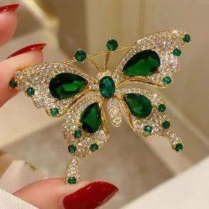 Elegant Green and Gold Butterfly Brooch